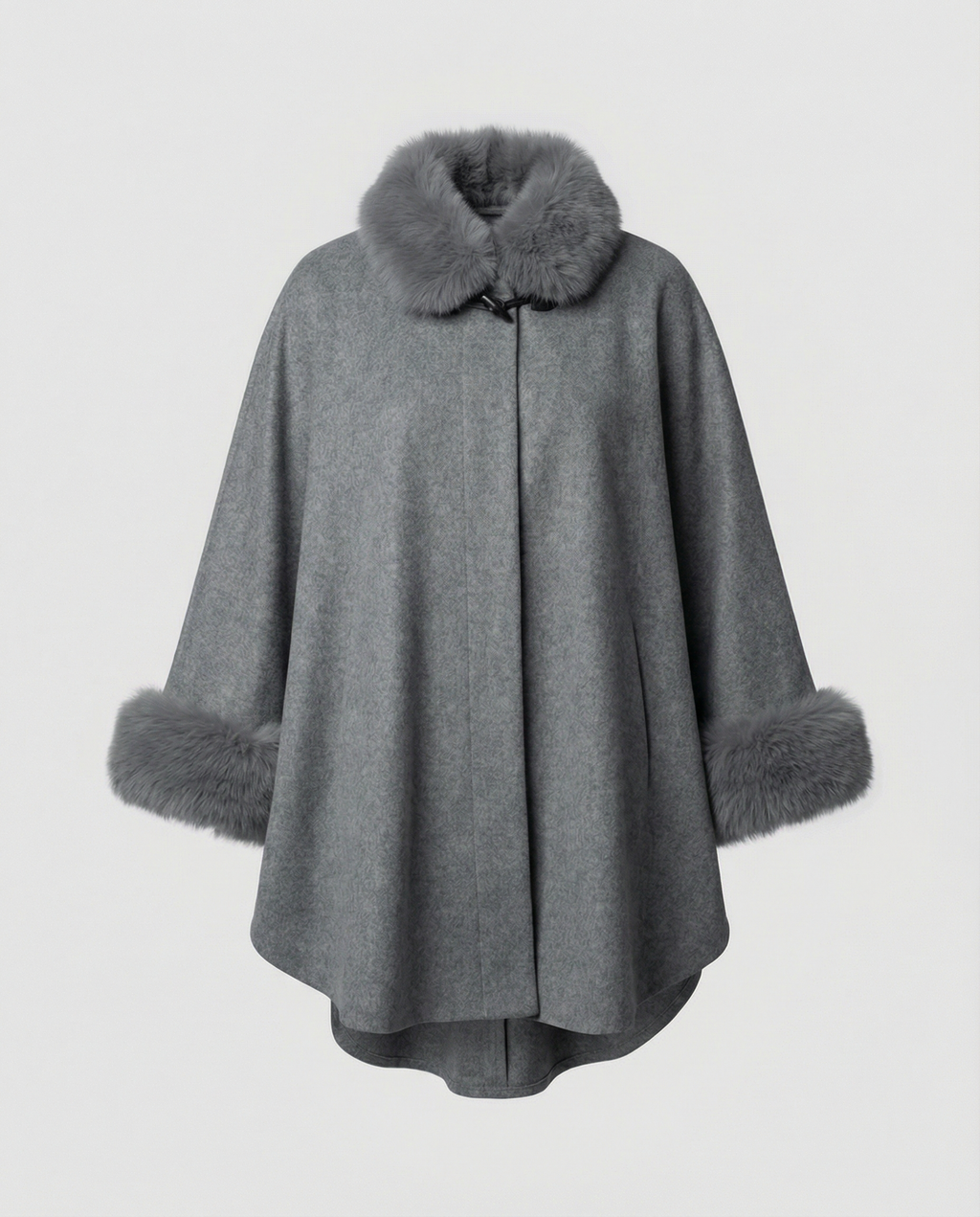Women Cape Jacket Faux Fur-bakkermode20251110-Calm Wears-Gray-S-Calm Wears