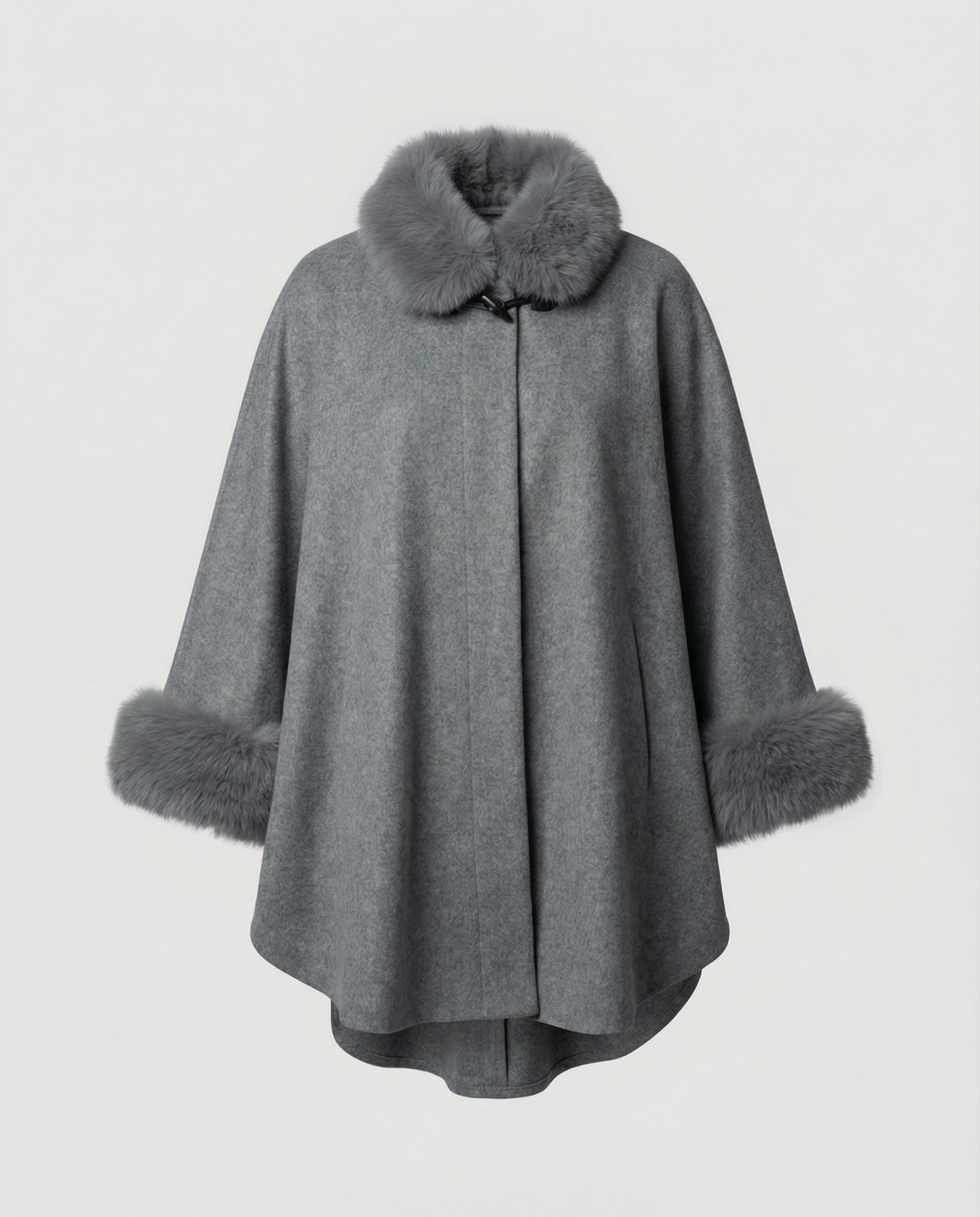 Women Cape Jacket Faux Fur-bakkermode20251110-Calm Wears-Gray-S-Calm Wears