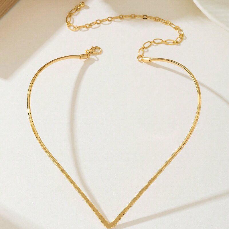 Women Choker Necklace with Modern V Design Calm Wears-https://detail.1688.com/offer/1036133907258.html-Calm Wears-Gold-Calm Wears