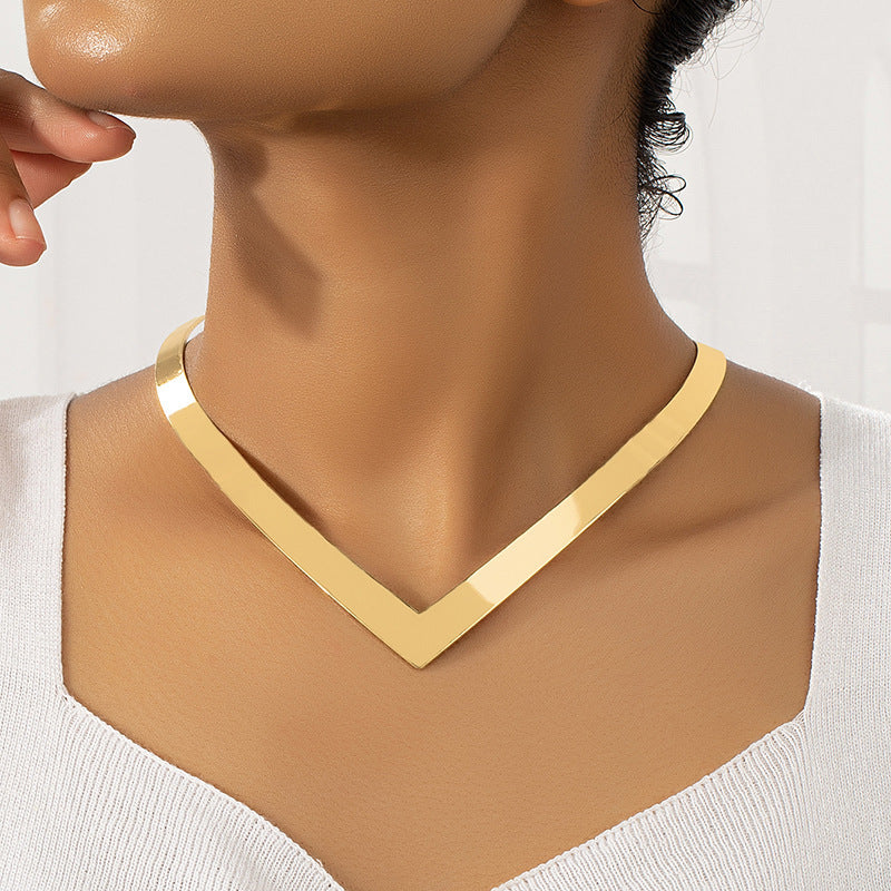 Women Choker Necklace with Modern V Design Calm Wears-https://detail.1688.com/offer/1036133907258.html-Calm Wears-Gold-Calm Wears