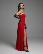 Women Elegant Evening Dress with Flowing Skirt and Deep Slit-https://detail.1688.com/offer/915487425993.html-Calm Wears-Blue-S-Calm Wears