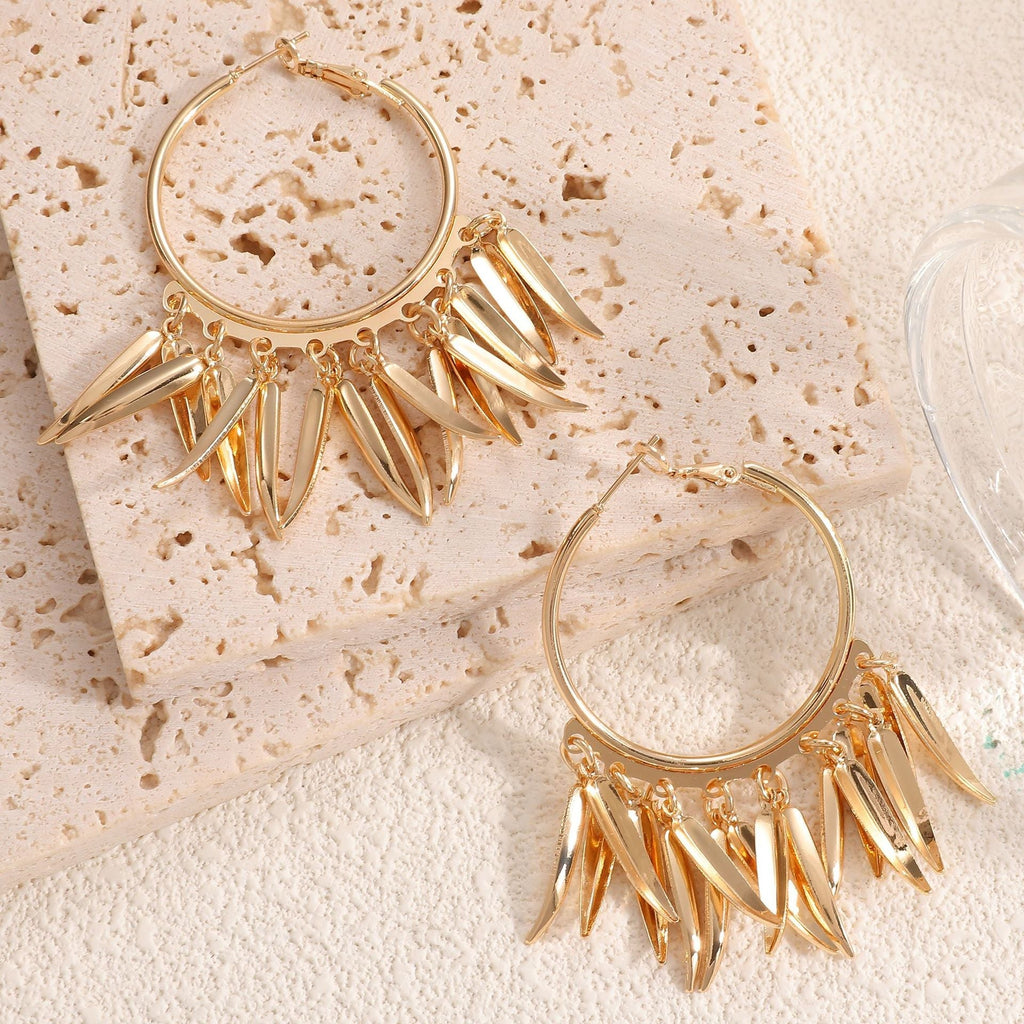 Women Hanging Earrings with Elegant Decorative Leaf Design Calm Wears-https://detail.1688.com/offer/1059828633072.html-Calm Wears-Gold-Calm Wears