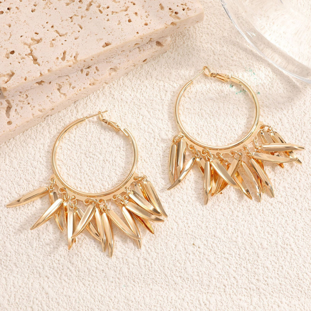 Women Hanging Earrings with Elegant Decorative Leaf Design Calm Wears-https://detail.1688.com/offer/1059828633072.html-Calm Wears-Gold-Calm Wears