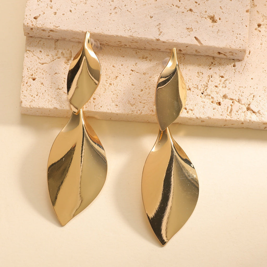 Women Hanging Earrings with Elegant Leaf Shape and Luxurious Finish Calm Wears-https://detail.1688.com/offer/1026606431353.html-Calm Wears-Gold-Calm Wears