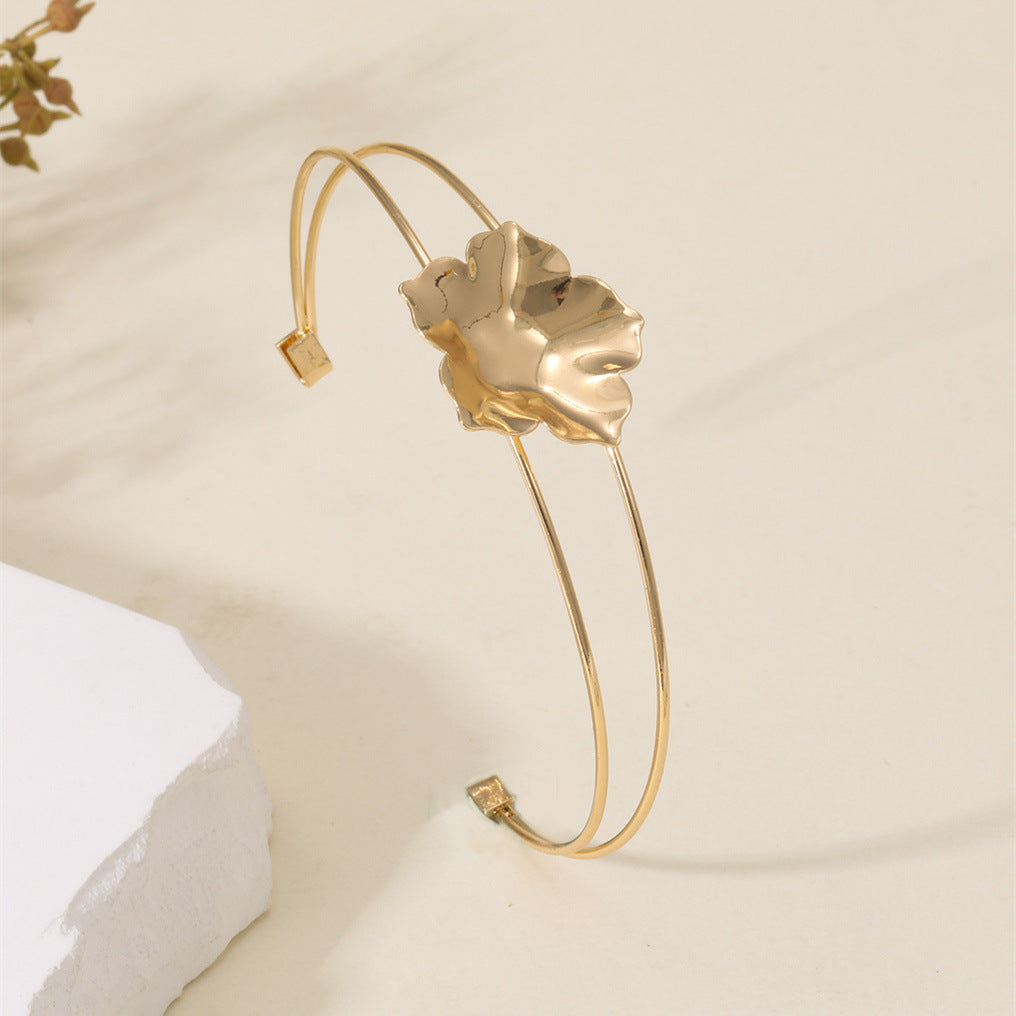 Women Open Bangle with Artistic Flower Motif Calm Wears-https://detail.1688.com/offer/970224484318.html-Calm Wears-Silver-Calm Wears