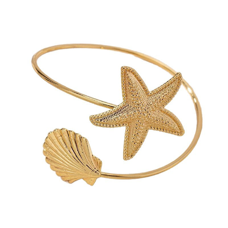 Women Open Bangle with Maritime Star and Shell Design Calm Wears-https://detail.1688.com/offer/1038629508405.html-Calm Wears-Coral-Calm Wears