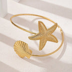 Women Open Bangle with Maritime Star and Shell Design Calm Wears-https://detail.1688.com/offer/1038629508405.html-Calm Wears-Coral-Calm Wears