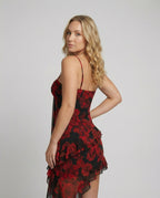 Women Playful Mini Dress with Asymmetrical Cut and Exciting Floral Design-https://detail.1688.com/offer/966081996943.html-Calm Wears-Wine red-S-Calm Wears