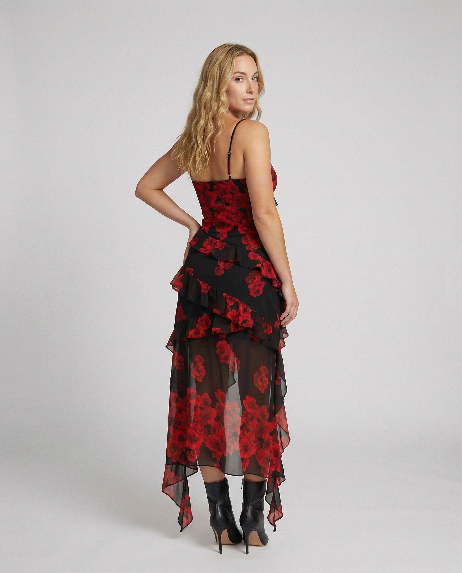 Women Playful Mini Dress with Asymmetrical Cut and Exciting Floral Design-https://detail.1688.com/offer/966081996943.html-Calm Wears-Wine red-S-Calm Wears