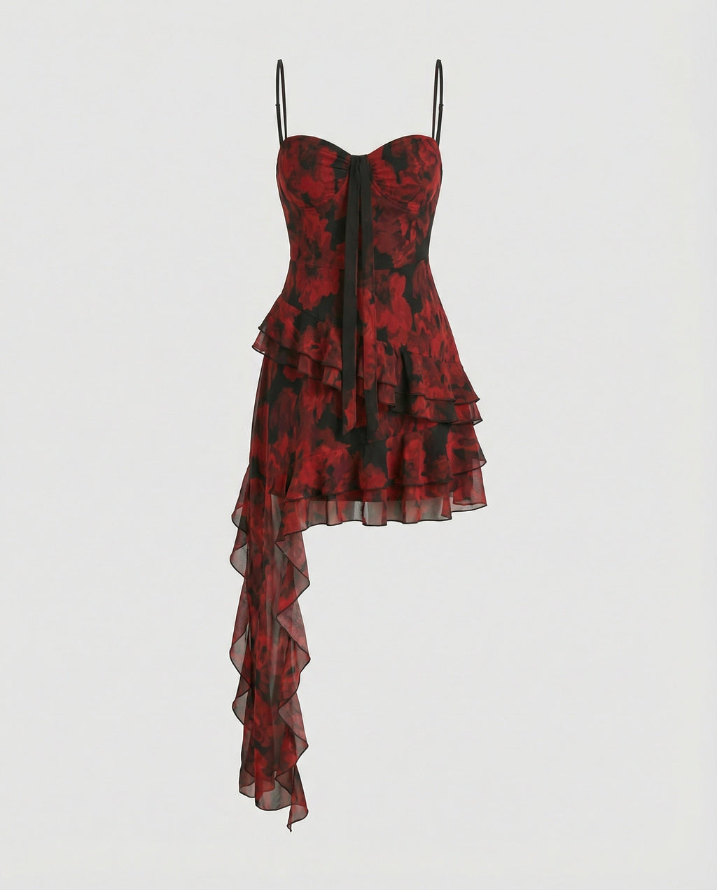 Women Playful Mini Dress with Asymmetrical Cut and Exciting Floral Design-https://detail.1688.com/offer/966081996943.html-Calm Wears-Wine red-S-Calm Wears
