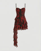Women Playful Mini Dress with Asymmetrical Cut and Exciting Floral Design-https://detail.1688.com/offer/966081996943.html-Calm Wears-Wine red-S-Calm Wears