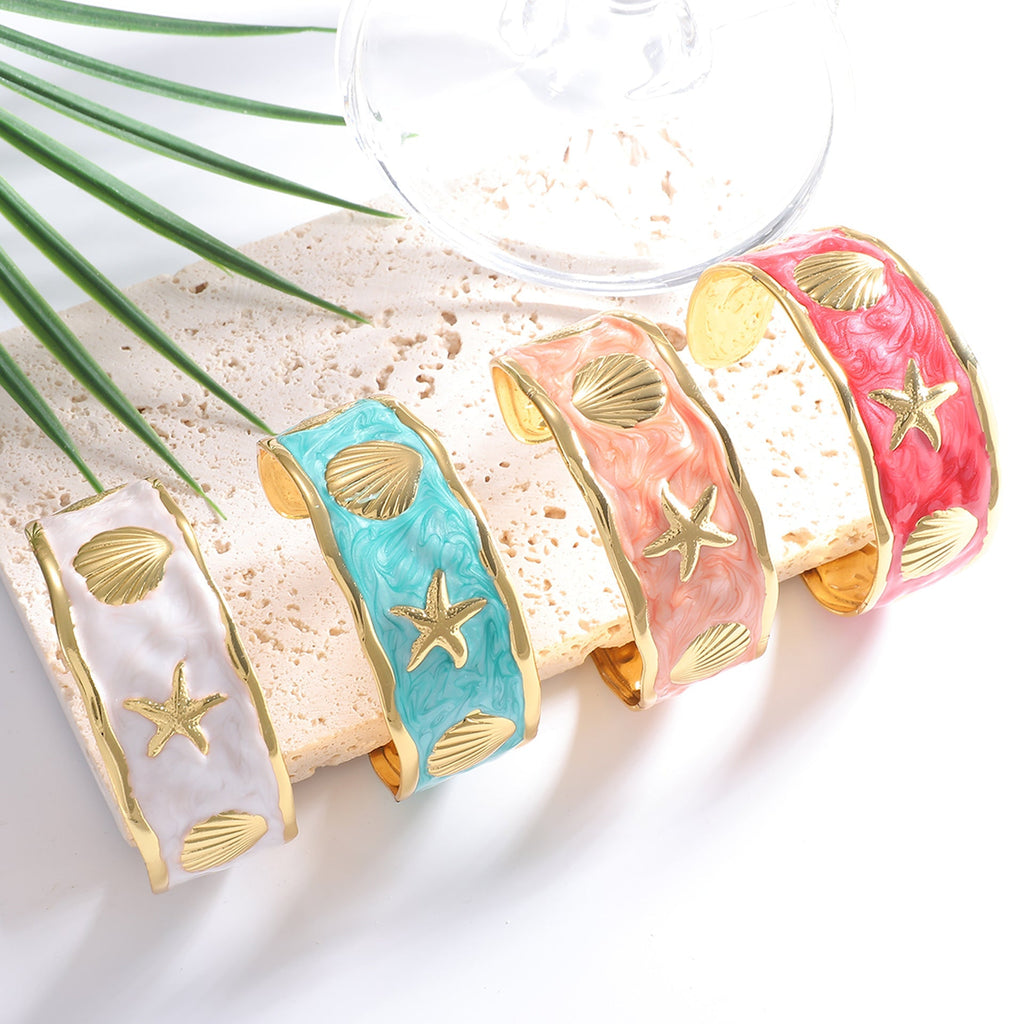 Women's Bangle with Maritime Shell and Starfish Design Calm Wears-https://detail.1688.com/offer/1058224532200.html-Calm Wears-White-Calm Wears