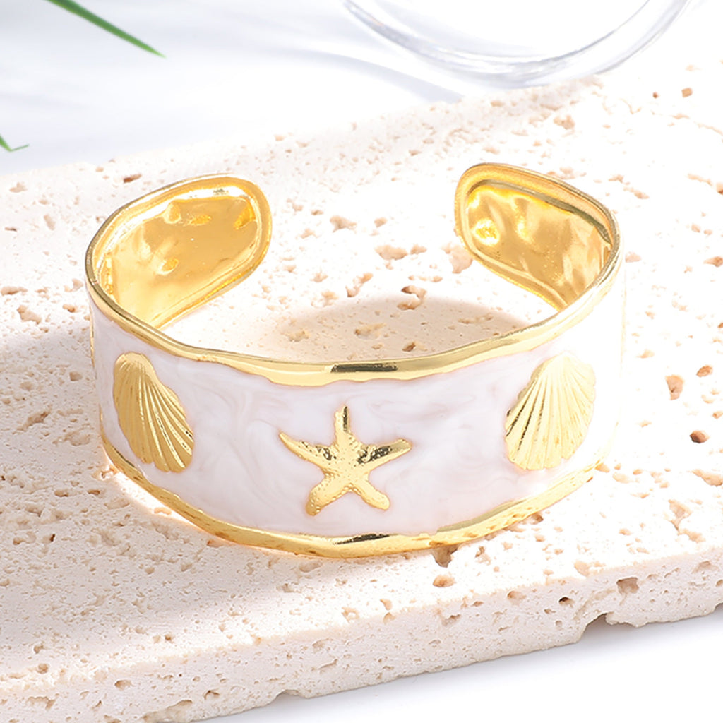 Women's Bangle with Maritime Shell and Starfish Design Calm Wears-https://detail.1688.com/offer/1058224532200.html-Calm Wears-White-Calm Wears