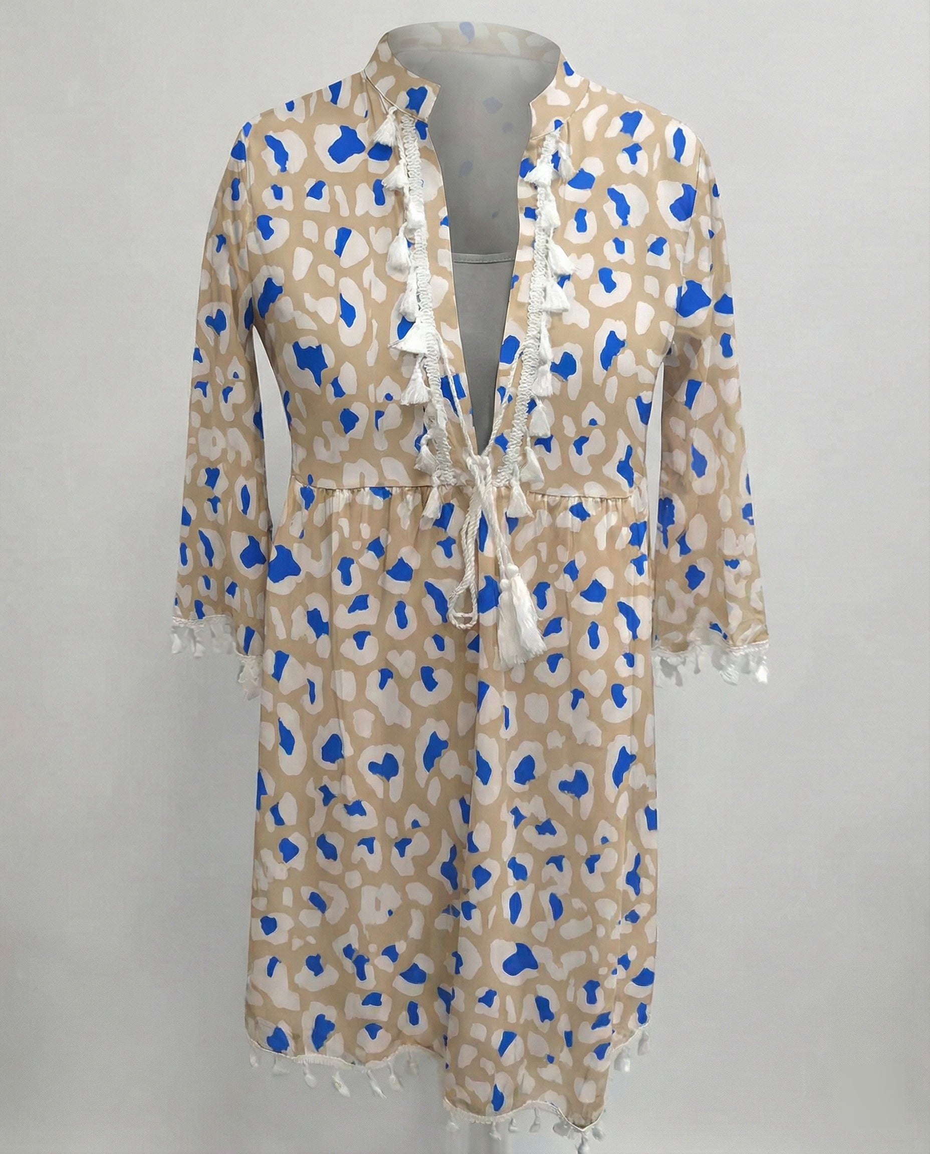 Women's beach dress with high collar and romantic floral pattern-https://detail.1688.com/offer/640145987035.html-Calm Wears-Khaki-S-Calm Wears