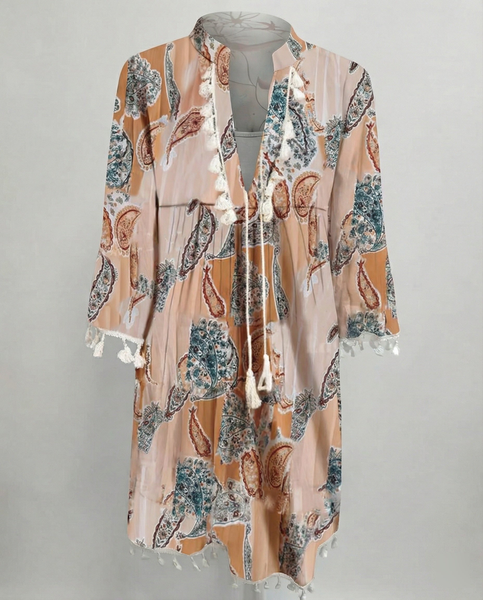 Women's beach dress with high collar and romantic floral pattern-https://detail.1688.com/offer/640145987035.html-Calm Wears-Rosa-S-Calm Wears