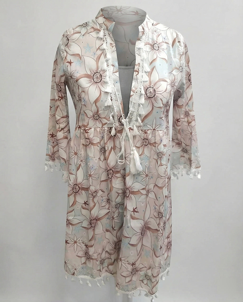 Women's beach dress with high collar and romantic floral pattern-https://detail.1688.com/offer/640145987035.html-Calm Wears-White-S-Calm Wears
