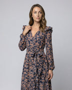 Women's blouse dress with floral design and adjustable belt-https://detail.1688.com/offer/940124336129.html-Calm Wears-Dark blue-S-Calm Wears