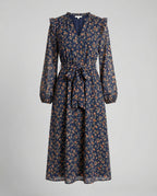 Women's blouse dress with floral design and adjustable belt-https://detail.1688.com/offer/940124336129.html-Calm Wears-Dark blue-S-Calm Wears