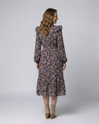 Women's blouse dress with floral design and adjustable belt-https://detail.1688.com/offer/940124336129.html-Calm Wears-Dark blue-S-Calm Wears