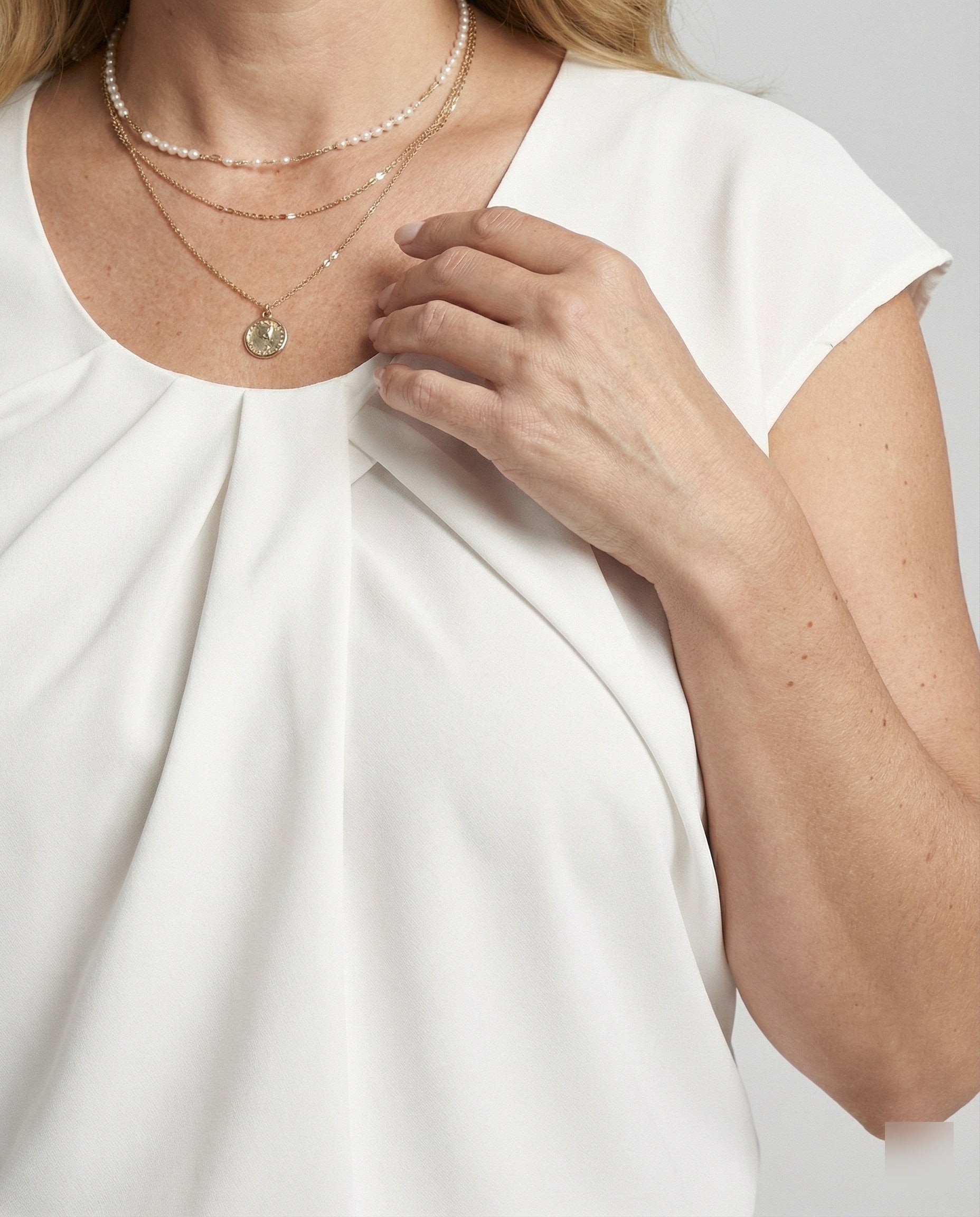 Women's blouse top elegant round neck-https://detail.1688.com/offer/904152482044.html-Calm Wears-Cream-XL-Calm Wears