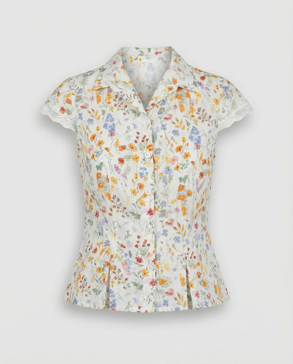 Women's Blouse Top Lace Short Sleeve-https://detail.1688.com/offer/1011521678707.html-Calm Wears-White-S-Calm Wears