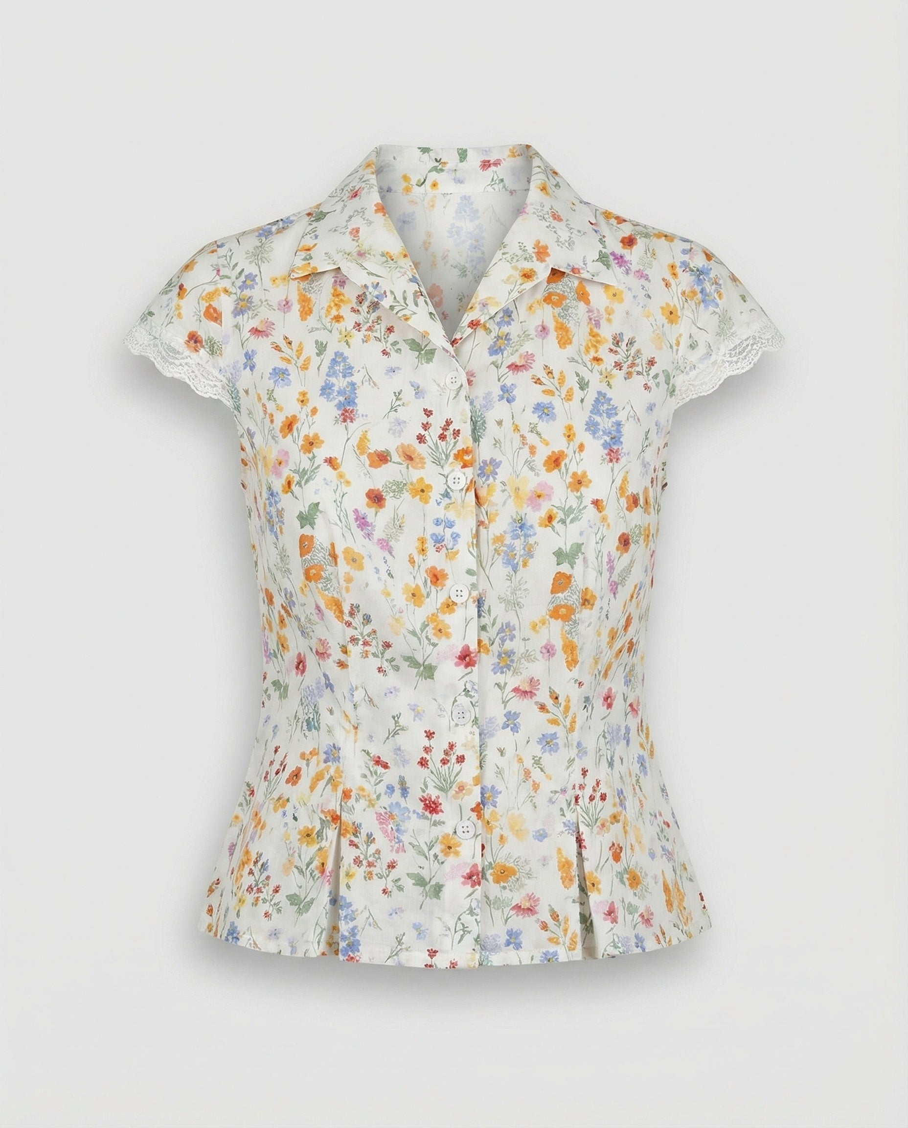 Women's Blouse Top Lace Short Sleeve-https://detail.1688.com/offer/1011521678707.html-Calm Wears-White-S-Calm Wears