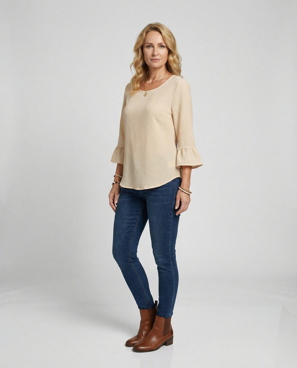 Women's Blouse Top with Ruffle Sleeves Structured-https://detail.1688.com/offer/996376495269.html-Calm Wears-Apricot-S-Calm Wears