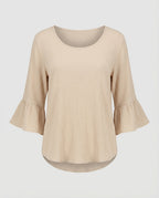 Women's Blouse Top with Ruffle Sleeves Structured-https://detail.1688.com/offer/996376495269.html-Calm Wears-Apricot-S-Calm Wears