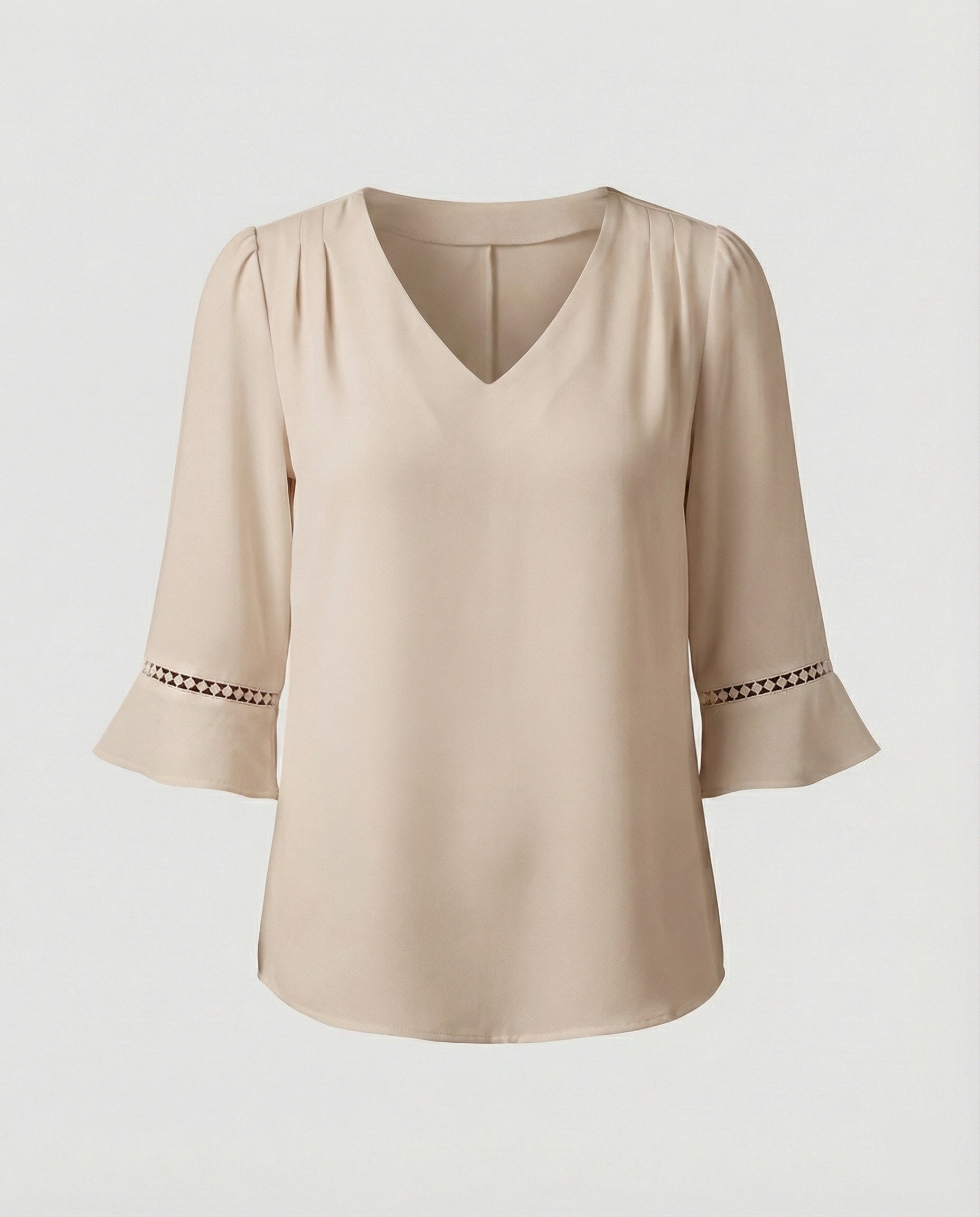 Women's Blouse Top Women's V-Neck Crepe-https://detail.1688.com/offer/1008198943823.html-Calm Wears-Champagne-S-Calm Wears