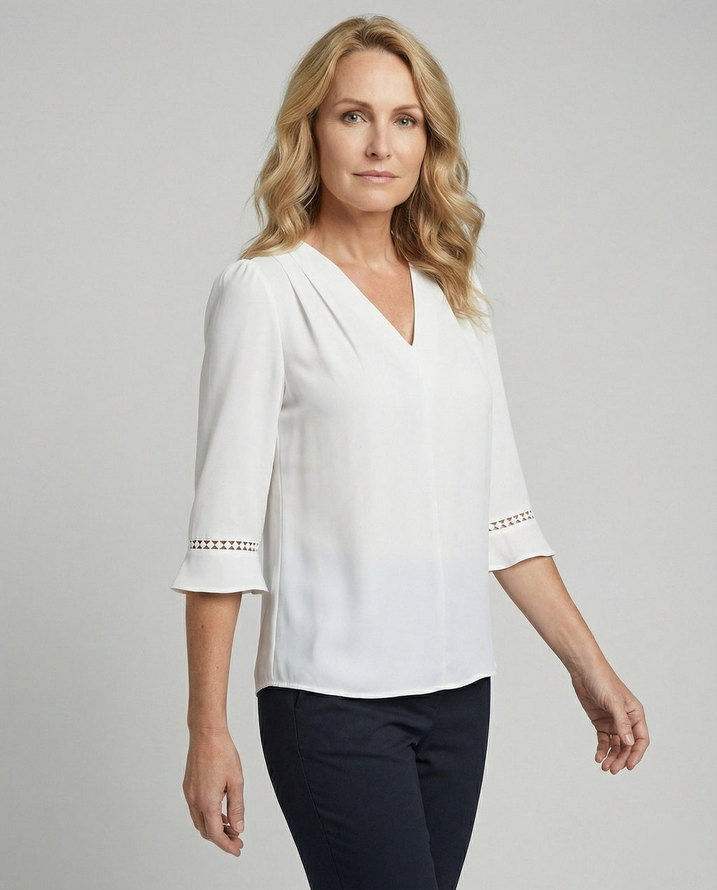 Women's Blouse Top Women's V-Neck Crepe-https://detail.1688.com/offer/1008198943823.html-Calm Wears-White-S-Calm Wears