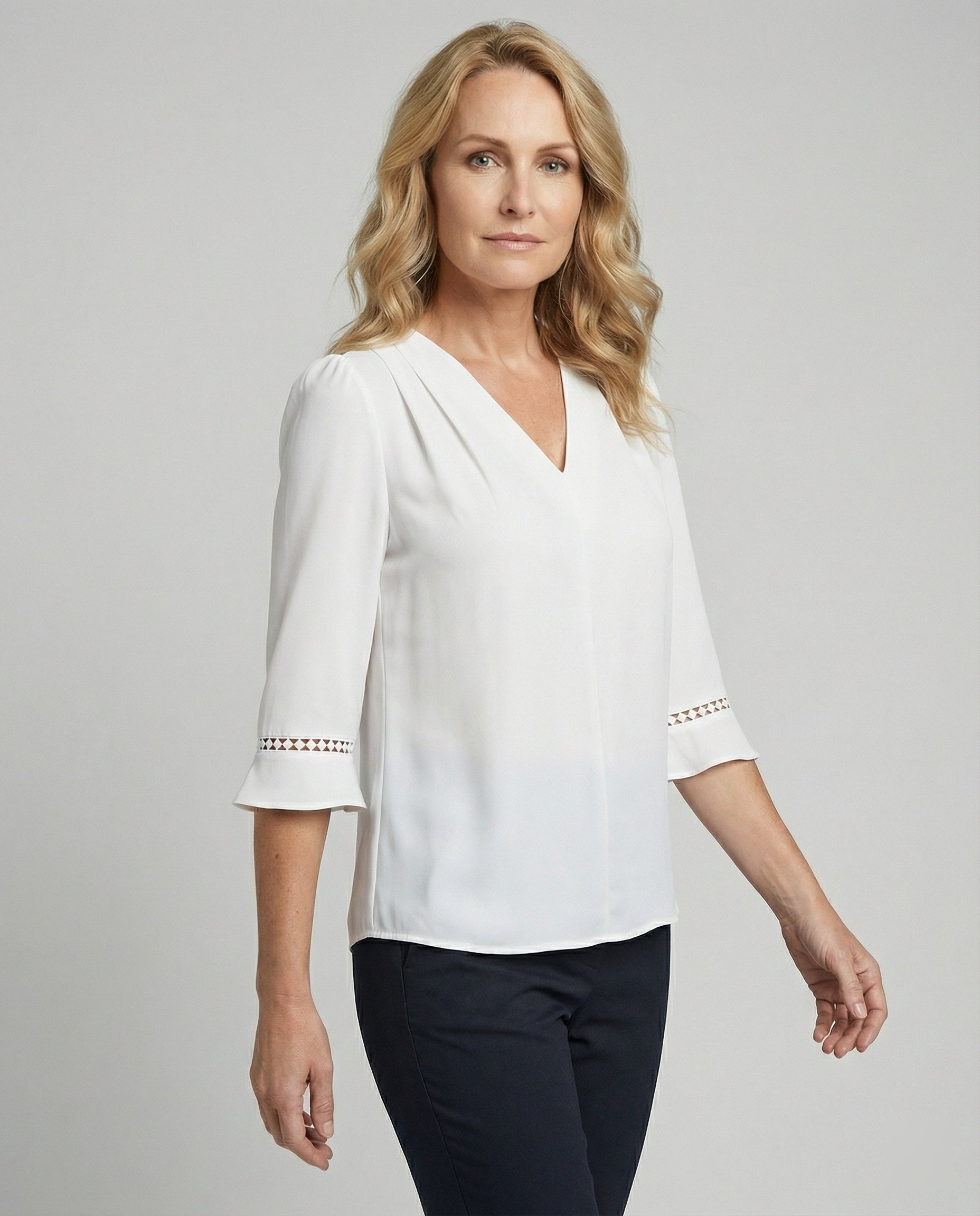Women's Blouse Top Women's V-Neck Crepe-https://detail.1688.com/offer/1008198943823.html-Calm Wears-White-S-Calm Wears