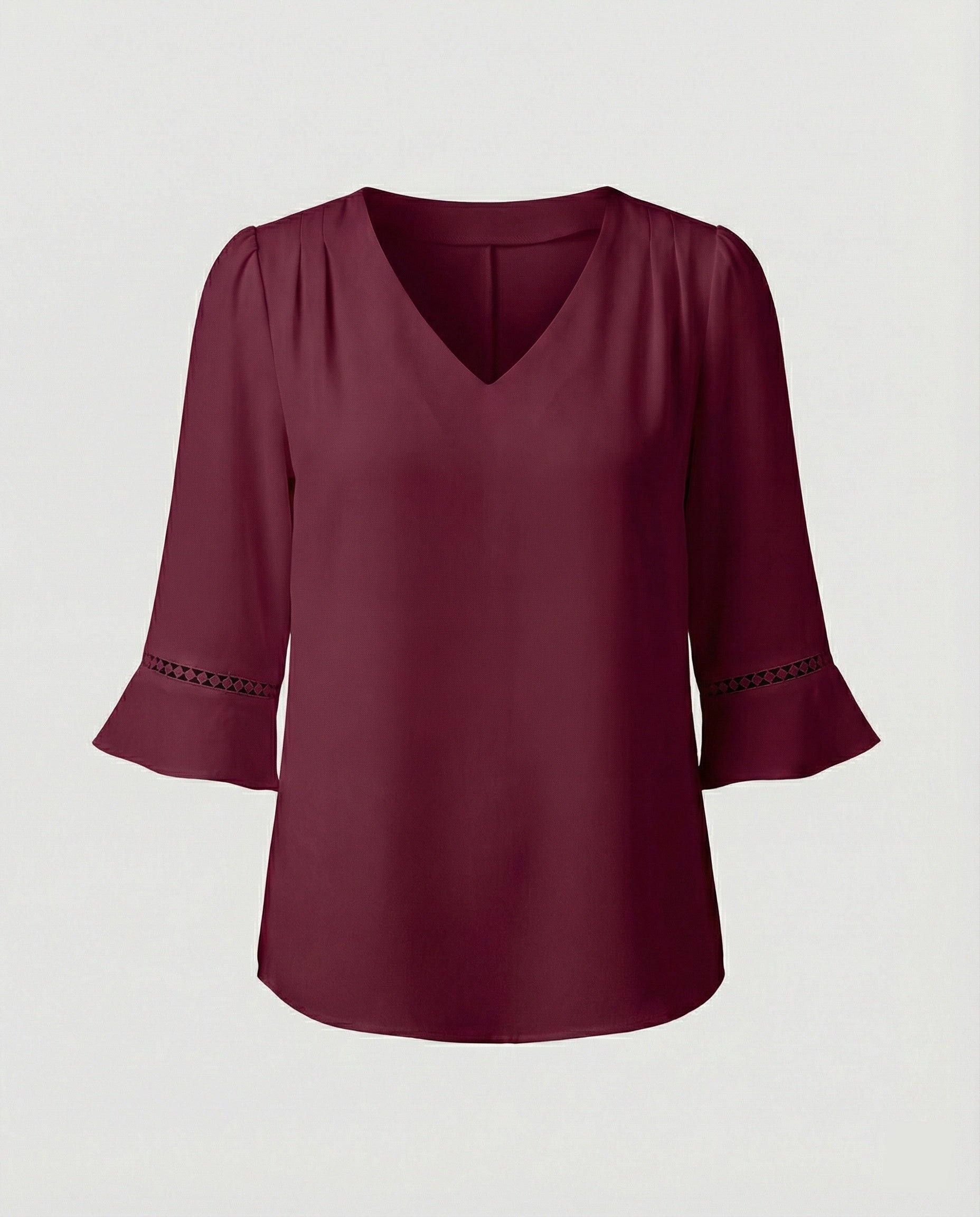 Women's Blouse Top Women's V-Neck Crepe-https://detail.1688.com/offer/1008198943823.html-Calm Wears-Wine red-S-Calm Wears