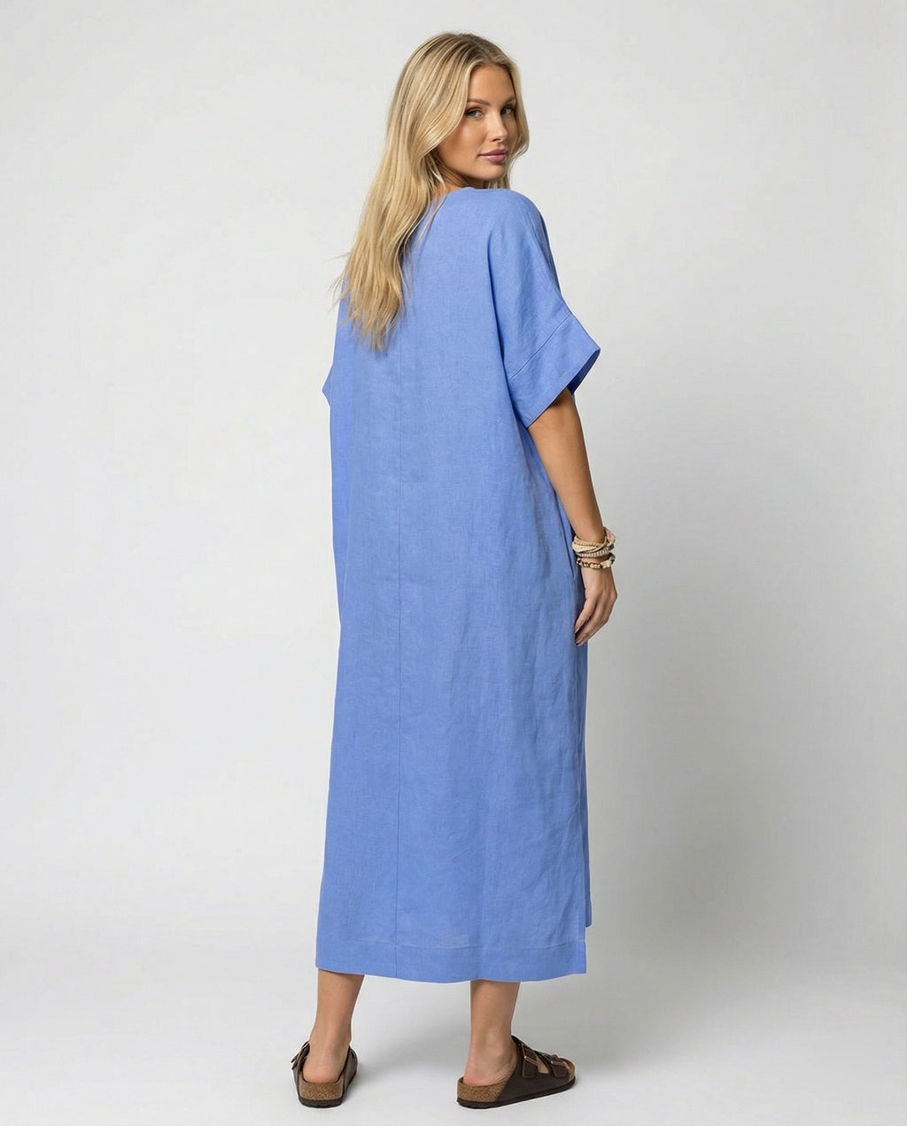 Women's casual linen maxi dress with V-neck and wide-cut sleeves-https://detail.1688.com/offer/901895490032.html-Calm Wears-Blue-S-Calm Wears