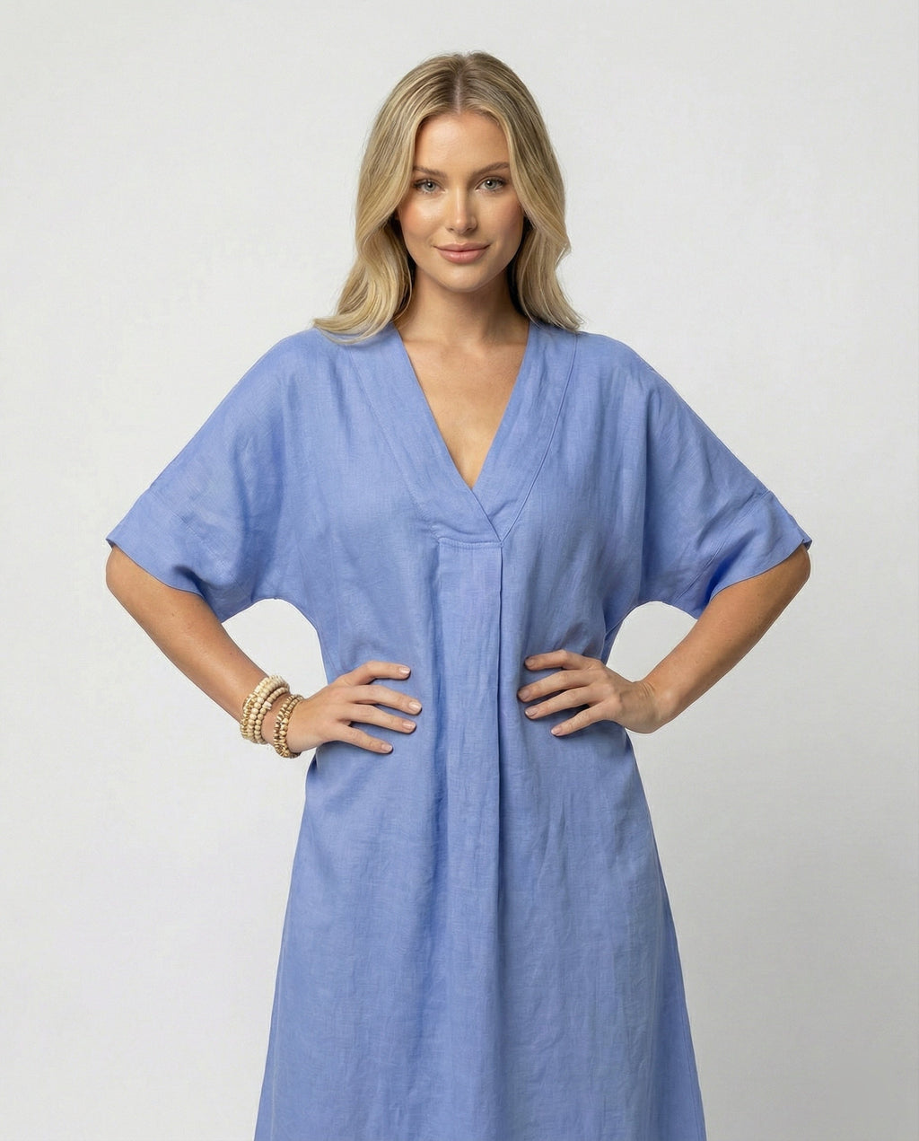 Women's casual linen maxi dress with V-neck and wide-cut sleeves-https://detail.1688.com/offer/901895490032.html-Calm Wears-Blue-S-Calm Wears