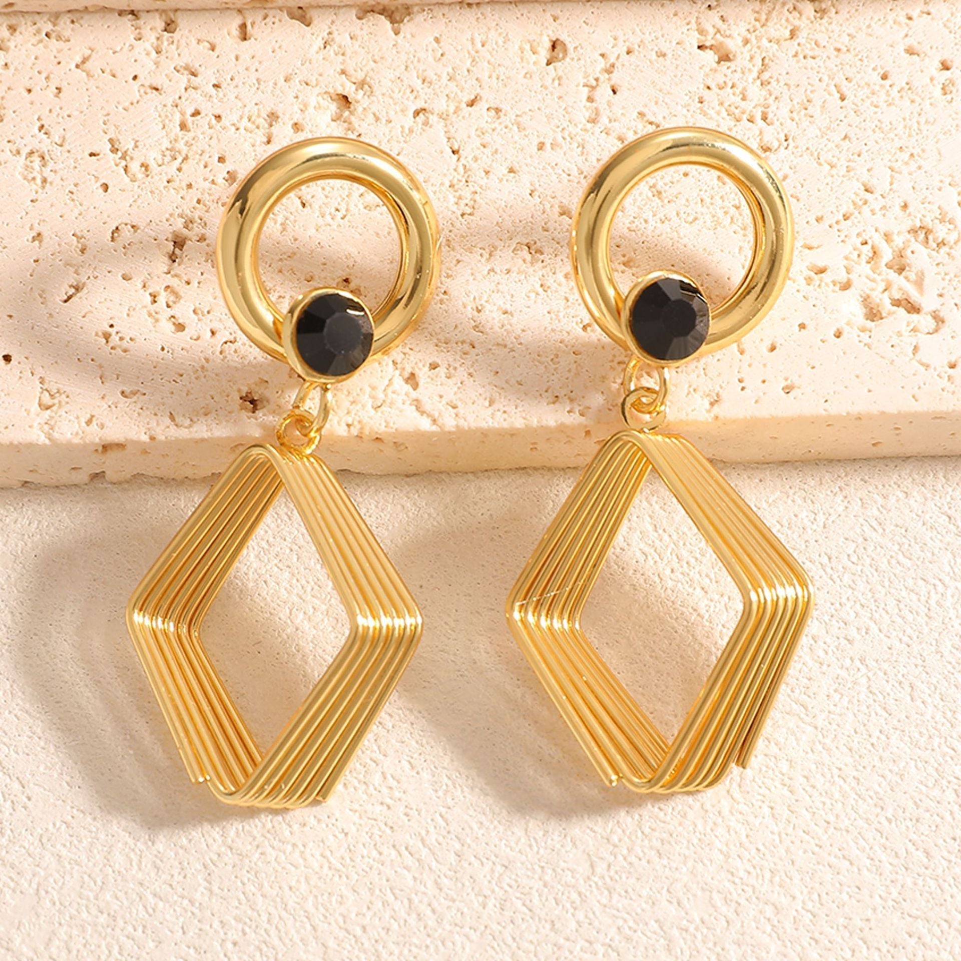 Women's Design Earrings with Geometric Wire Motif Calm Wears-https://detail.1688.com/offer/1051549275848.html-Calm Wears-Black-Calm Wears