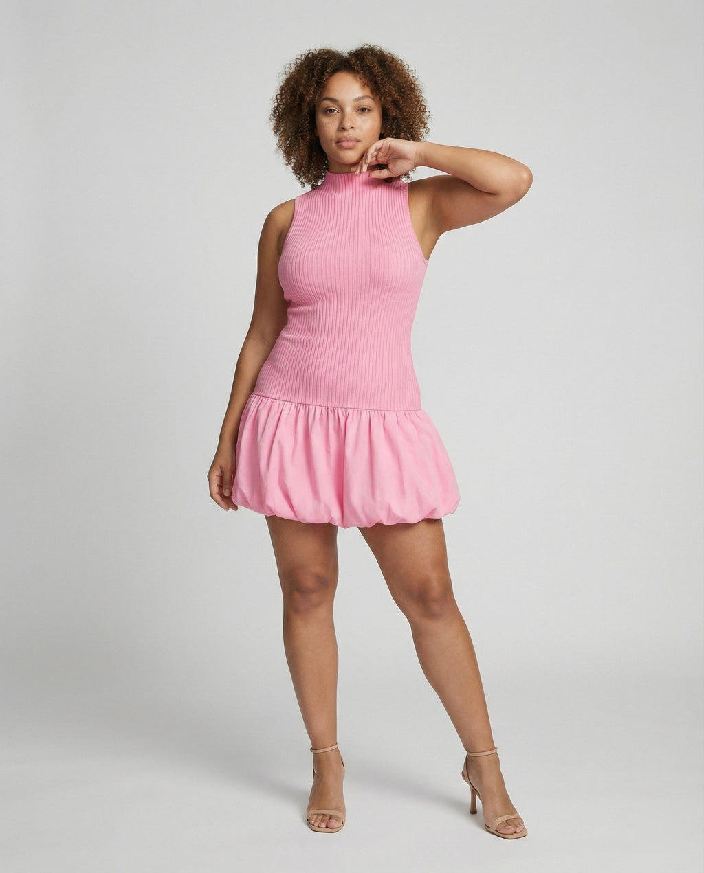 Women’s dress with sleeveless, figure-hugging top and voluminous skirt-https://detail.1688.com/offer/881674932638.html-Calm Wears-Pink-S-Calm Wears