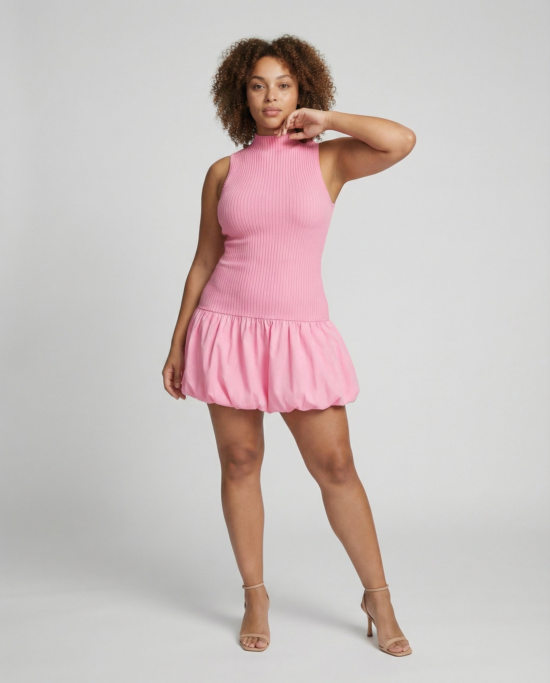 Women’s dress with sleeveless, figure-hugging top and voluminous skirt-https://detail.1688.com/offer/881674932638.html-Calm Wears-Pink-S-Calm Wears