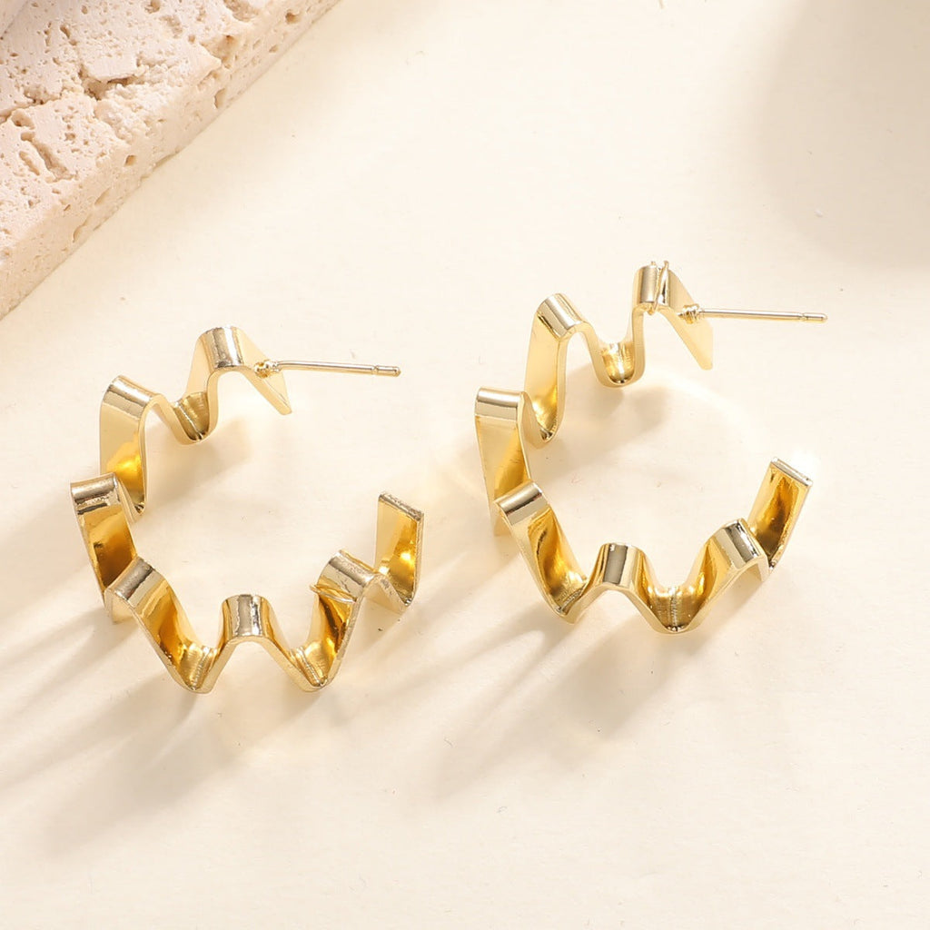 Women's Drop Earrings with Wavy Design Calm Wears-https://detail.1688.com/offer/992699199800.html-Calm Wears-Gold-Calm Wears