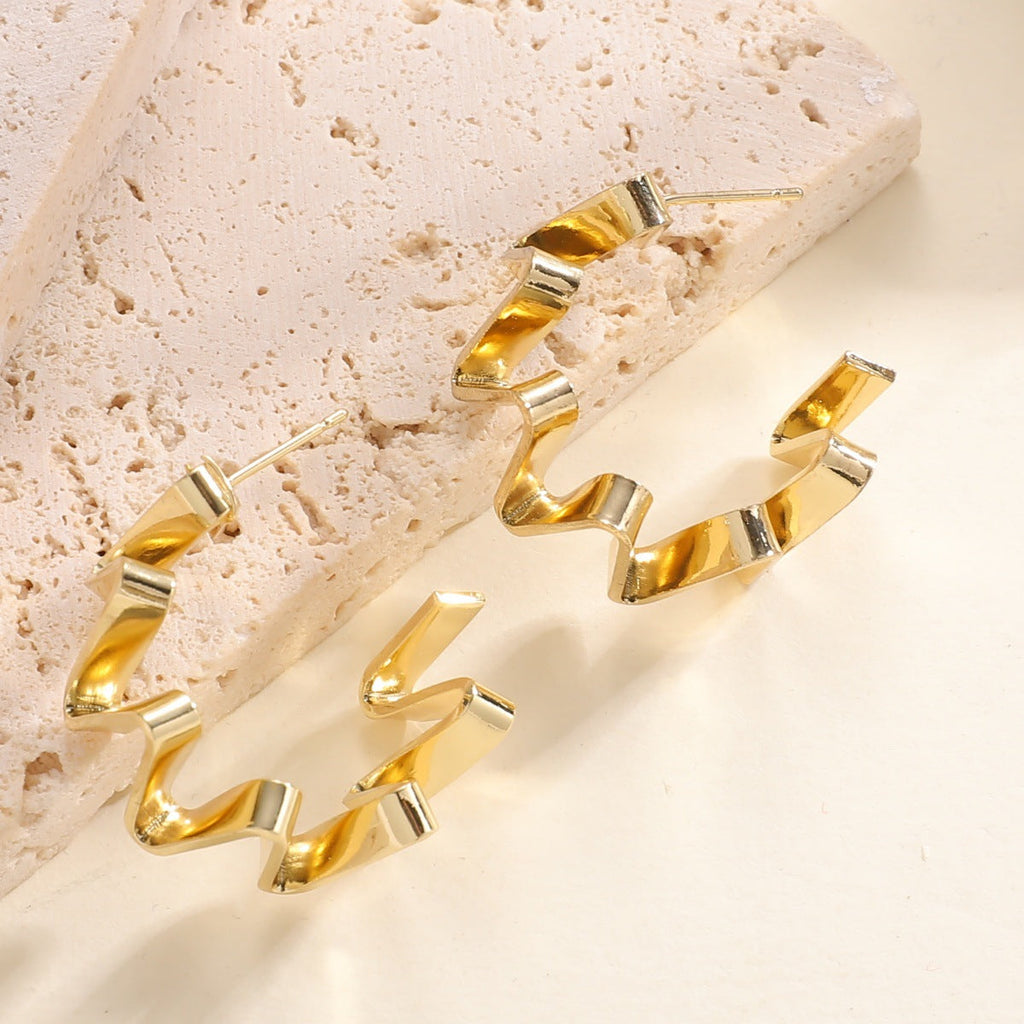Women's Drop Earrings with Wavy Design Calm Wears-https://detail.1688.com/offer/992699199800.html-Calm Wears-Gold-Calm Wears