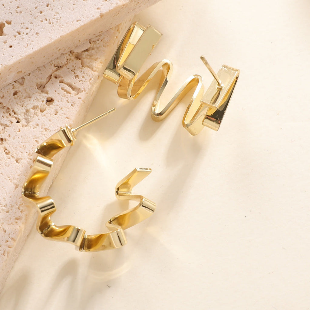 Women's Drop Earrings with Wavy Design Calm Wears-https://detail.1688.com/offer/992699199800.html-Calm Wears-Gold-Calm Wears