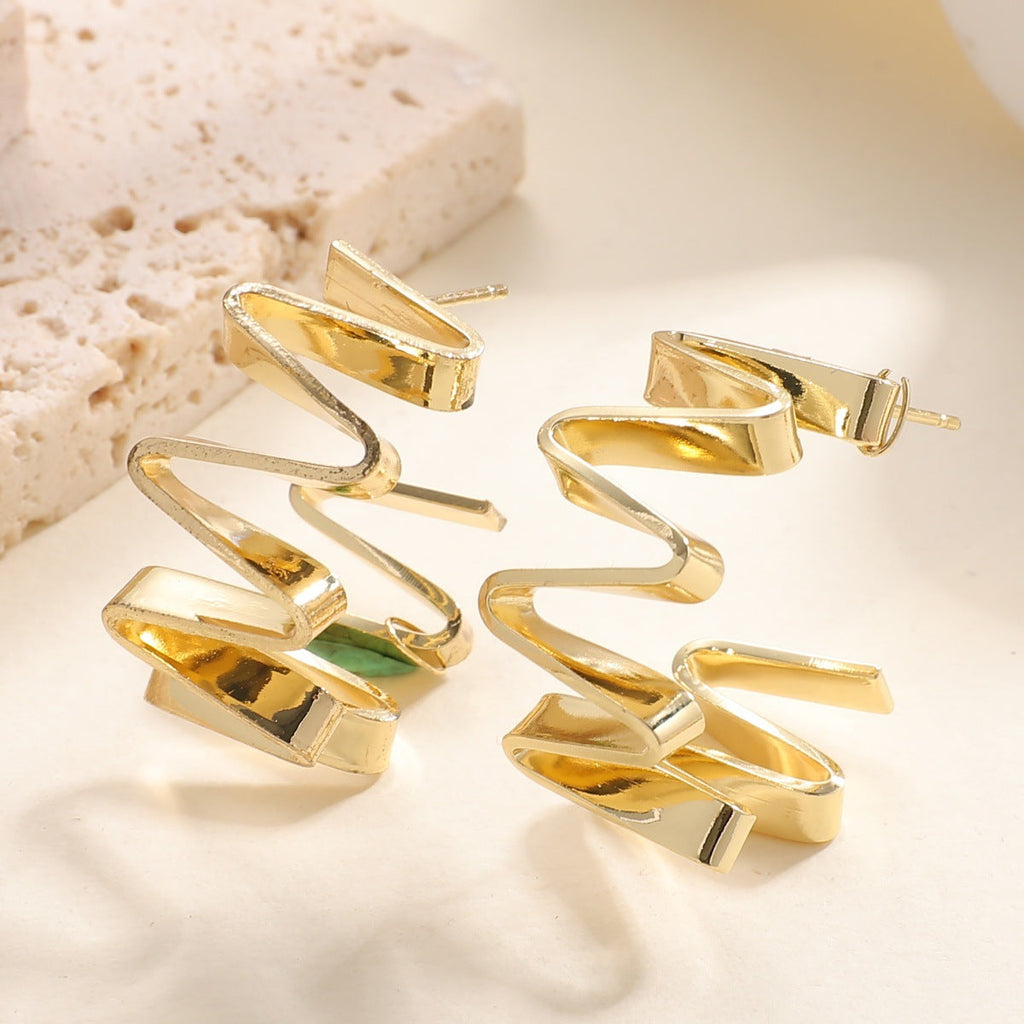Women's Drop Earrings with Wavy Design Calm Wears-https://detail.1688.com/offer/992699199800.html-Calm Wears-Gold-Calm Wears