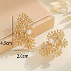 Women’s ear clips with elaborate flower design and pearl accent Calm Wears-https://detail.1688.com/offer/759858024623.html-Calm Wears-Gold-Calm Wears