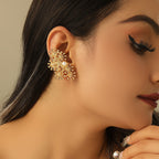 Women’s ear clips with elaborate flower design and pearl accent Calm Wears-https://detail.1688.com/offer/759858024623.html-Calm Wears-Gold-Calm Wears
