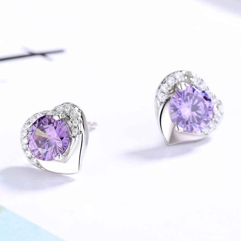 Women's earrings in heart-shaped design with sparkling zirconia Calm Wears-https://detail.1688.com/offer/613050679525.html-Calm Wears-Lilac-925-Calm Wears