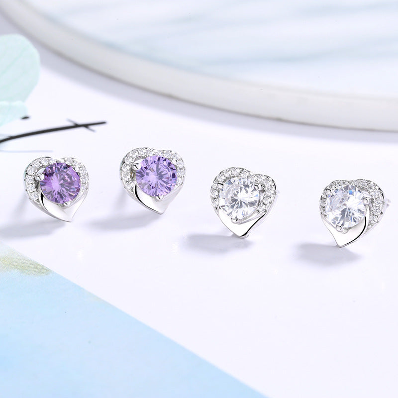 Women's earrings in heart-shaped design with sparkling zirconia Calm Wears-https://detail.1688.com/offer/613050679525.html-Calm Wears-White-925-Calm Wears