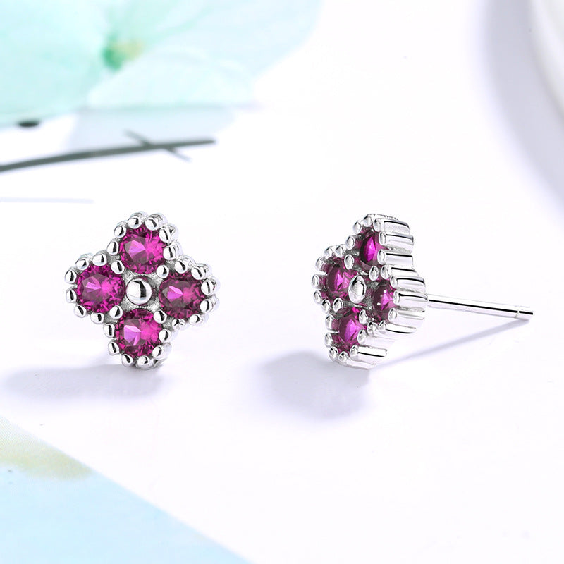 Women's earrings with multilayer floral design and sparkling zirconia Calm Wears-https://detail.1688.com/offer/612809754033.html-Calm Wears-Magenta-925-Calm Wears