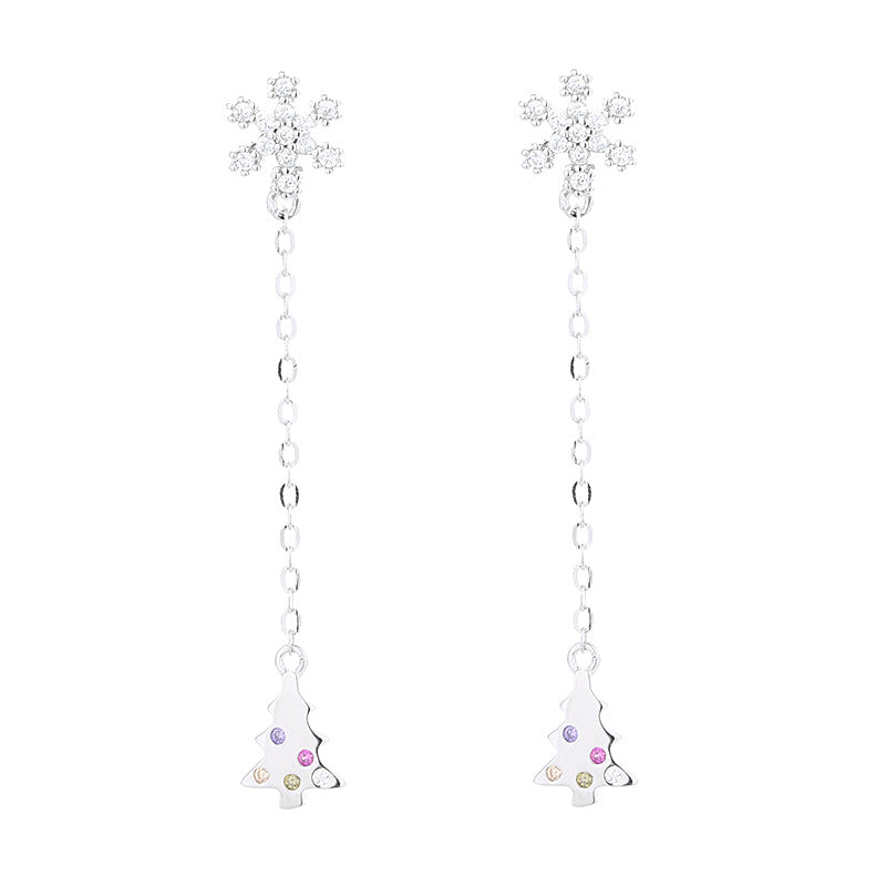 Women’s earrings with sparkling snowflake pendant and chain embellishment Calm Wears-https://detail.1688.com/offer/612456433870.html-Calm Wears-White-925-Calm Wears