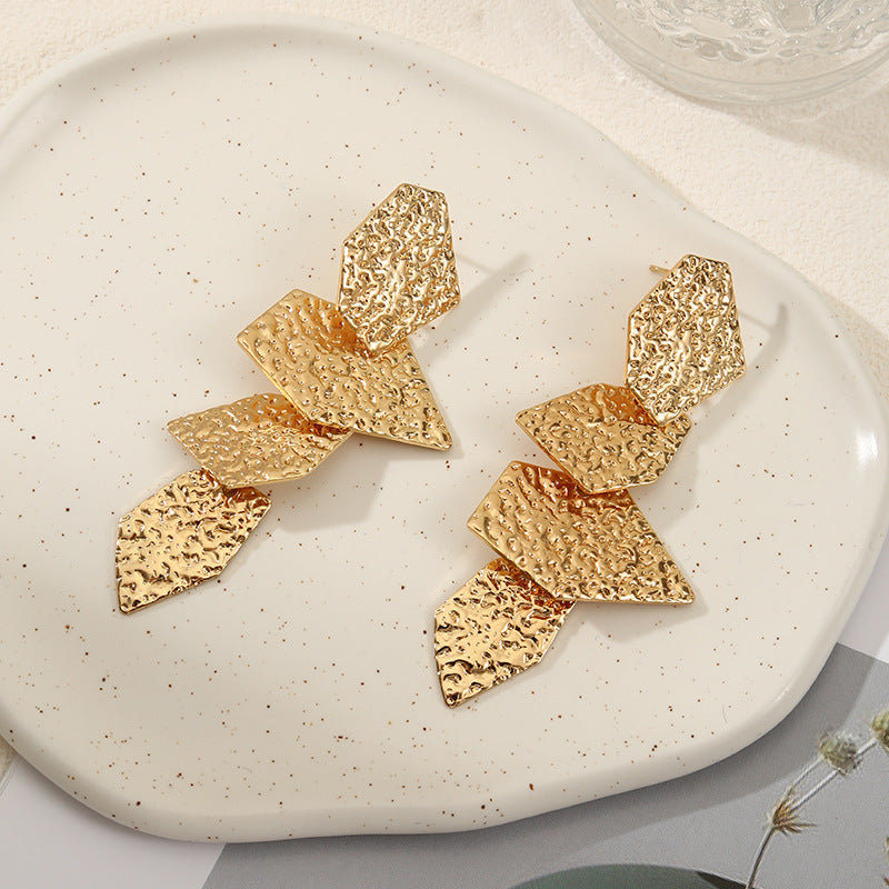 Women's elegant earrings with rustic, folded design Calm Wears-https://detail.1688.com/offer/726816325706.html-Calm Wears-Gold-Calm Wears