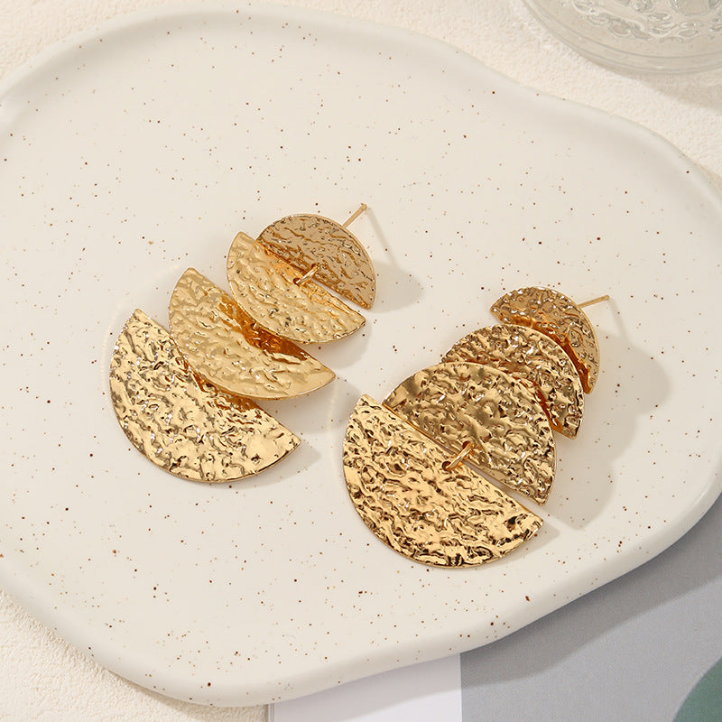 Women's elegant earrings with rustic, folded design Calm Wears-https://detail.1688.com/offer/726816325706.html-Calm Wears-Gold-Calm Wears