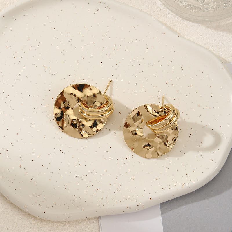 Women's elegant earrings with rustic, folded design Calm Wears-https://detail.1688.com/offer/726816325706.html-Calm Wears-Gold-Calm Wears